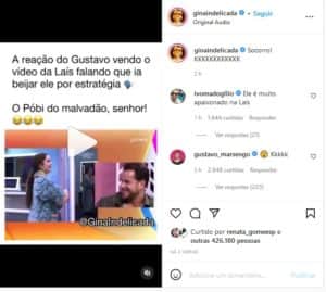 Gustavo teve reação inustiada ao ver Laís em vídeo no BBB22 (Foto: Reprodução / Instagram) Gustavo teve reação inustiada ao ver Laís em vídeo no BBB22 (Foto: Reprodução / Instagram)