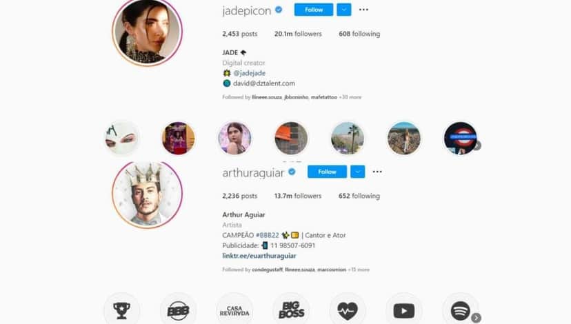 BBB22: Jade Picon e Arthur Aguiar ganham dinheiro no Instagram (Foto: Reprodução/Montagem) BBB22: Jade Picon e Arthur Aguiar ganham dinheiro no Instagram (Foto: Reprodução/Montagem)
