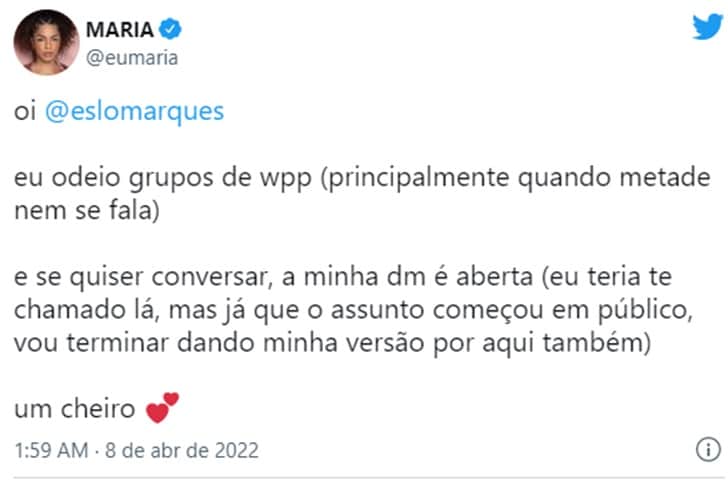 Maria rebate comentários públicos de Eslovênia e alfineta Maria rebate comentários públicos de Eslovênia e alfineta