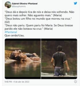Sequência dramática forte de Maria Marruá, emocionou o público de "Pantanal" (Foto: Reprodução / Twitter) Sequência dramática forte de Maria Marruá, emocionou o público de "Pantanal" (Foto: Reprodução / Twitter)