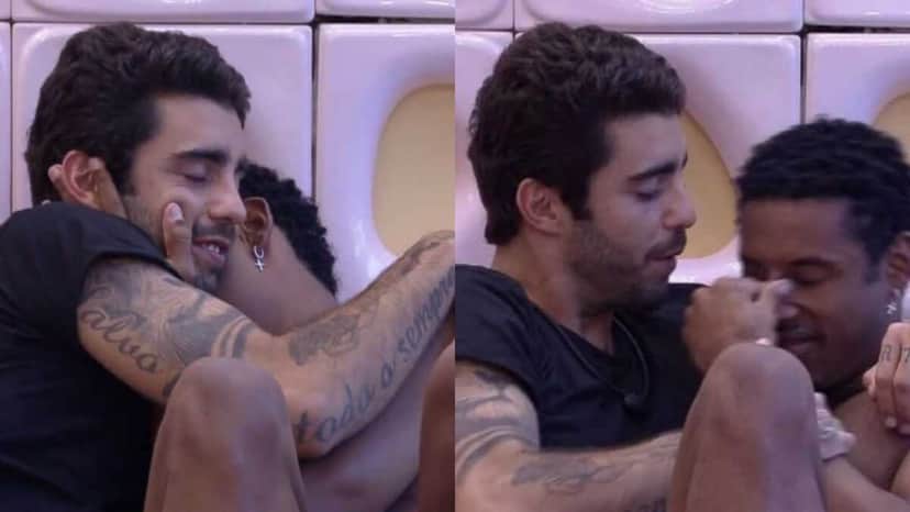 BBB22: Paulo André debulha em lágrimas com Pedro Scooby (Foto: Reprodução/Montagem) BBB22: Paulo André debulha em lágrimas com Pedro Scooby (Foto: Reprodução/Montagem)