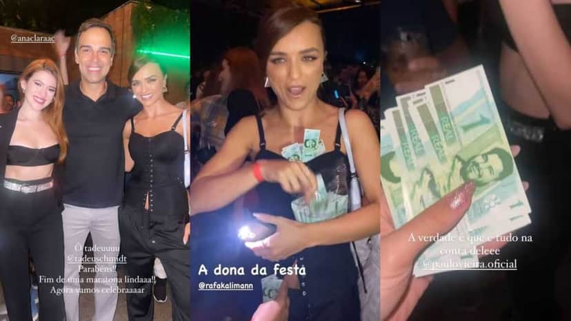 BBB22: Equipe comemora e Rafa Kalimann distribui dinheiro (Foto: Reprodução/Montagem/Instagram) BBB22: Equipe comemora e Rafa Kalimann distribui dinheiro (Foto: Reprodução/Montagem/Instagram)