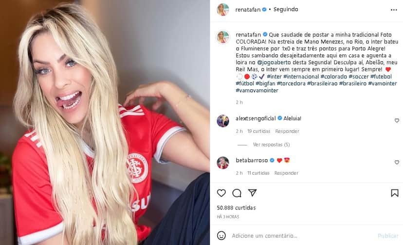 Renata Fan voltou a causar após celebrar vitória do Internacional (Foto: Reprodução) Renata Fan voltou a causar após celebrar vitória do Internacional (Foto: Reprodução)