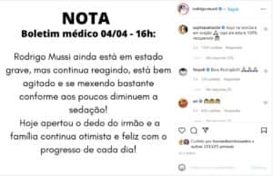 Familiar apontou evolução no estado de saúde do ex-BBB22, Rodrigo Mussi (Foto: Reprodução / Instagram) Familiar apontou evolução no estado de saúde do ex-BBB22, Rodrigo Mussi (Foto: Reprodução / Instagram)