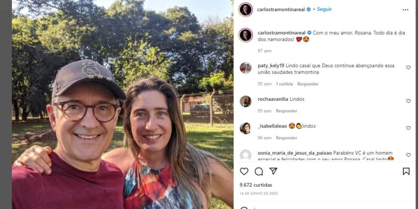 "Anos de parceria", Carlos Tramontina, em meio à saída da Globo, tem relação discreta exposta: "Meu amor" "Anos de parceria", Carlos Tramontina, em meio à saída da Globo, tem relação discreta exposta: "Meu amor"