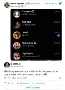 BBB22: Naiara Azevedo expõe Lina na web (Foto: Reprodução / Twitter) BBB22: Naiara Azevedo expõe Lina na web (Foto: Reprodução / Twitter)