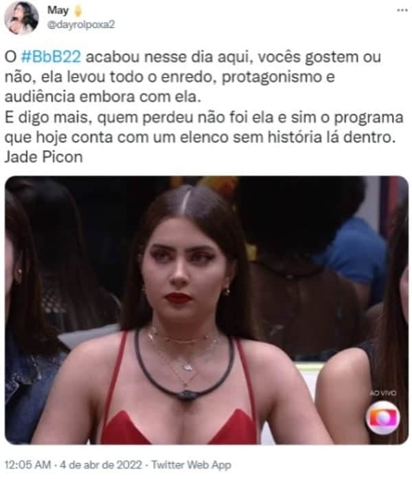 BBB22: Reação dos fãs de Jade Picon no Twitter (Foto: Reprodução) BBB22: Reação dos fãs de Jade Picon no Twitter (Foto: Reprodução)