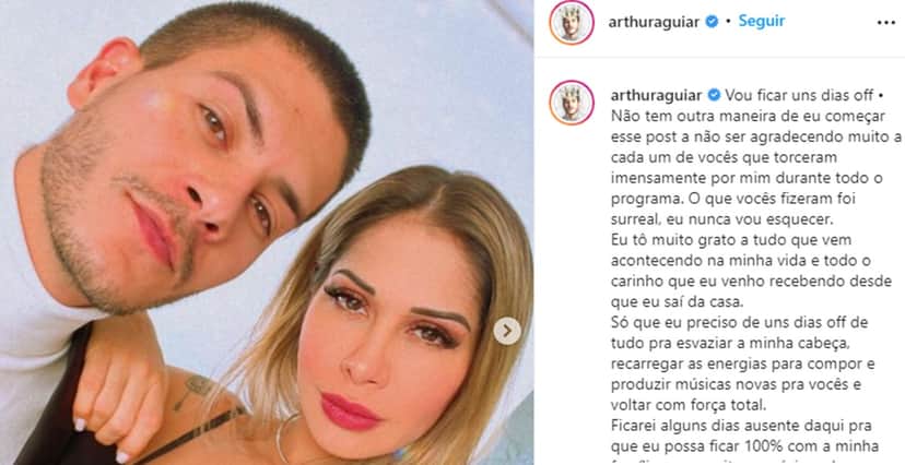 Arthur Aguiar publica foto com a esposa, Maíra Cardi e destaca nota de ausência e agradecimento Arthur Aguiar publica foto com a esposa, Maíra Cardi e destaca nota de ausência e agradecimento