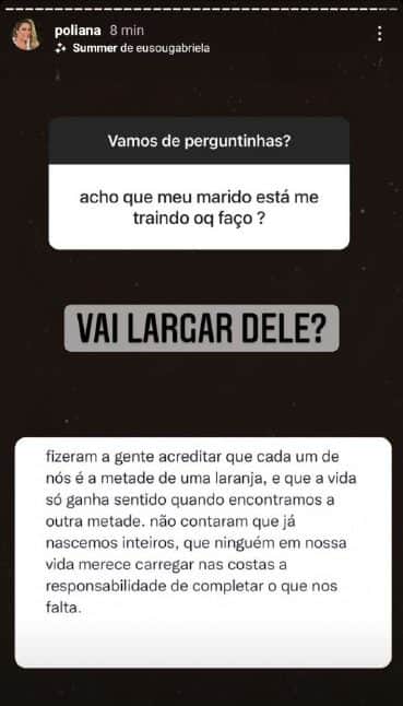 Poliana Rocha, esposa de Leonardo, deu conselho para mulher (Foto: Reprodução/ Instagram) Poliana Rocha, esposa de Leonardo, deu conselho para mulher (Foto: Reprodução/ Instagram)