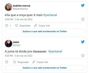 Internautas repercutiram sobre o beijo dos protagonistas de Pantanal (Foto: Reprodução / Globo) Internautas repercutiram sobre o beijo dos protagonistas de Pantanal (Foto: Reprodução / Globo)