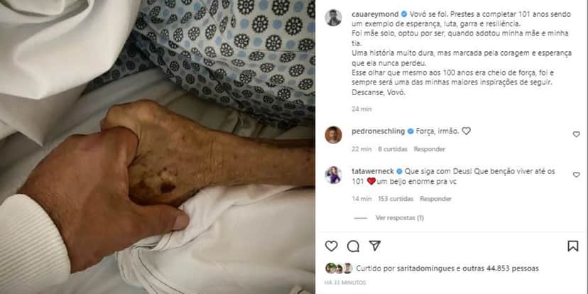 Cauã Reymond lamentou a morte da avó, de 100 anos (Foto: Reprodução/Instagram) Cauã Reymond lamentou a morte da avó, de 100 anos (Foto: Reprodução/Instagram)