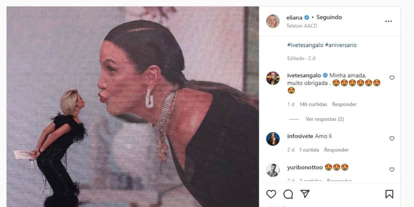 "Rolou", Eliana vai em direção à boca de cantora e declara amor em textão: "Compartilhamos um beijo" "Rolou", Eliana vai em direção à boca de cantora e declara amor em textão: "Compartilhamos um beijo"