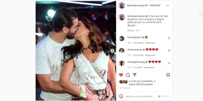 Túlio Gadêlha curtiu o Carnaval ao lado de Fátima Bernardes (Foto: Reprodução/Instagram) Túlio Gadêlha curtiu o Carnaval ao lado de Fátima Bernardes (Foto: Reprodução/Instagram)