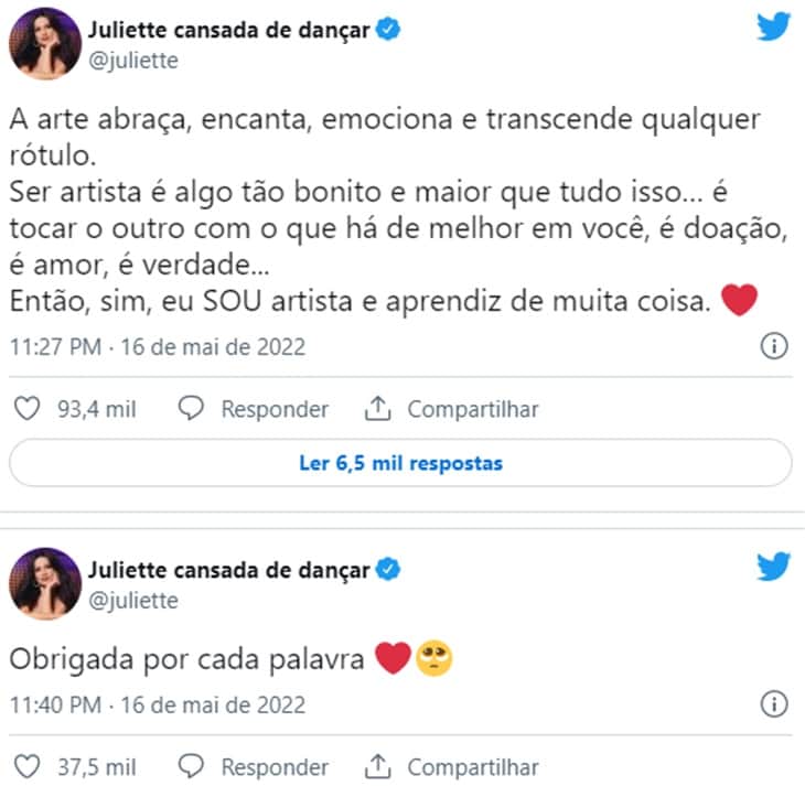 Tweets de Juliette Freire sobre o caso de Samatha Schmütz Tweets de Juliette Freire sobre o caso de Samatha Schmütz