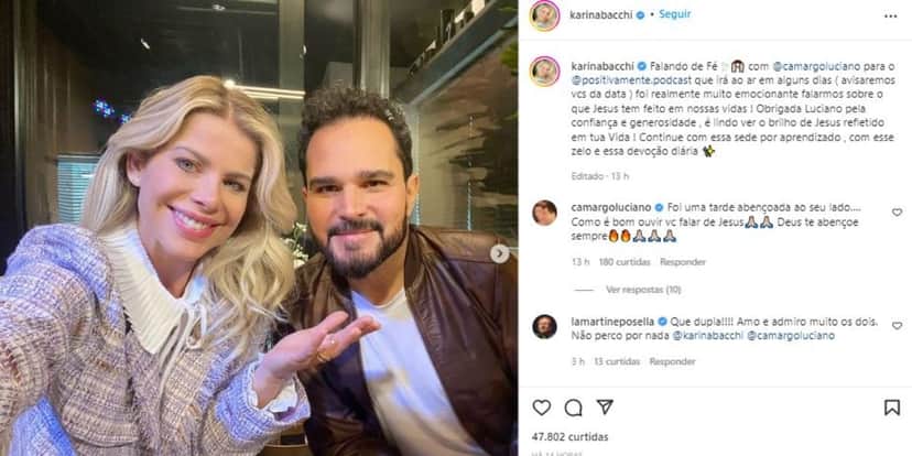 Karina Bacchi e Luciano Camargo gravaram podcast juntos (Foto: Reprodução/Instagram) Karina Bacchi e Luciano Camargo gravaram podcast juntos (Foto: Reprodução/Instagram)