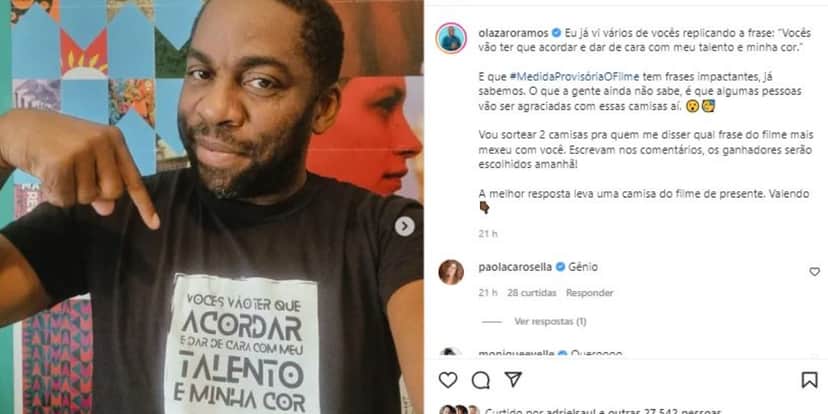 Lázaro Ramos divulgando o filme "Medida Provisória" (Foto: Reprodução/Instagram)