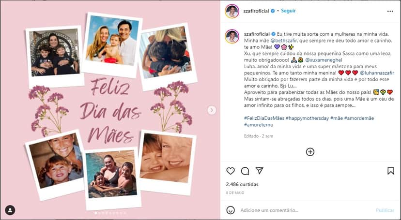 Luciano Szafir faz textão para as mulheres da sua vida e expõe Xuxa - Foto: Reprodução Luciano Szafir faz textão para as mulheres da sua vida e expõe Xuxa - Foto: Reprodução