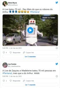 Web relembrou live de Arthur Aguiar e comparou com a feita pela personagem de "Pantanal" (Foto: Reprodução / Twitter) Web relembrou live de Arthur Aguiar e comparou com a feita pela personagem de "Pantanal" (Foto: Reprodução / Twitter)