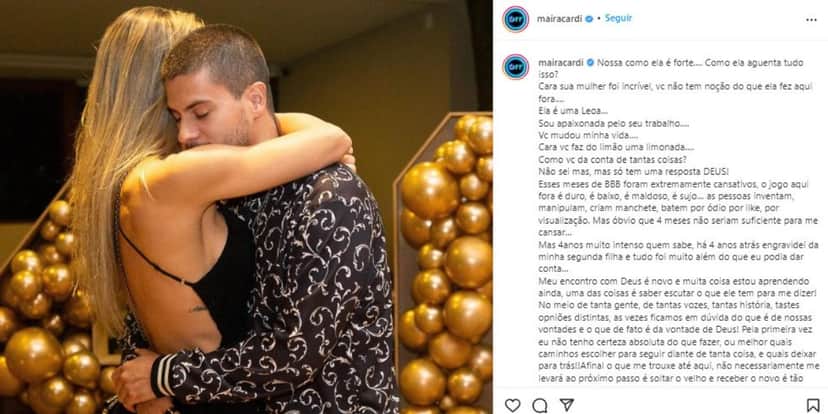 Maíra Cardi, esposa de Arthur Aguiar, anunciou afastamento das redes sociais (Foto: Reprodução/Instagram) Maíra Cardi, esposa de Arthur Aguiar, anunciou afastamento das redes sociais (Foto: Reprodução/Instagram)
