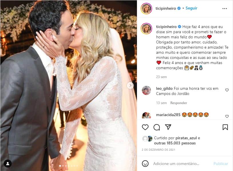 Ticiane se declara a Tralli no aniversário de casamento - Foto: Reprodução Ticiane se declara a Tralli no aniversário de casamento - Foto: Reprodução