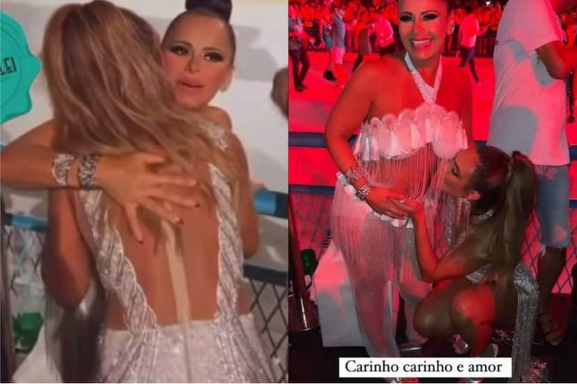 Nicole Bahls abraça Viviane Araújo e beija sua barriga Nicole Bahls abraça Viviane Araújo e beija sua barriga