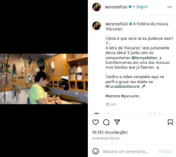Xororó decidiu expor a história de uma de suas composições (Foto: Reprodução/ Instagram) Xororó decidiu expor a história de uma de suas composições (Foto: Reprodução/ Instagram)