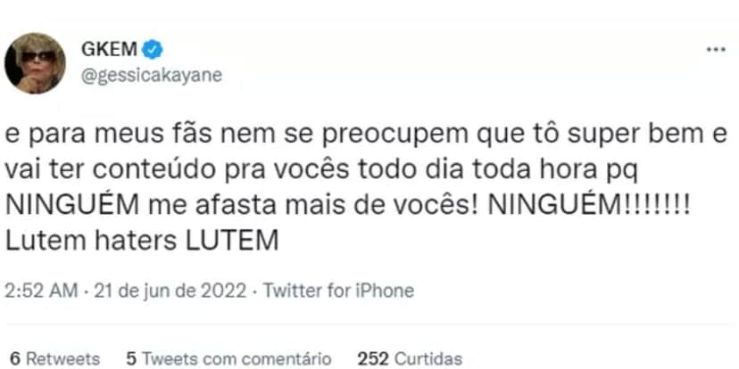 Gkay faz desabafo no twitter sobre os críticos de plantão - Foto: Reprodução Twitter Gkay faz desabafo no twitter sobre os críticos de plantão - Foto: Reprodução Twitter