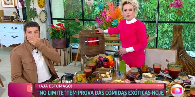 Ana Maria Braga e Leandro Lima se divertiram com brincadeira do "No Limite" (Foto: Reprodução/TV Globo)