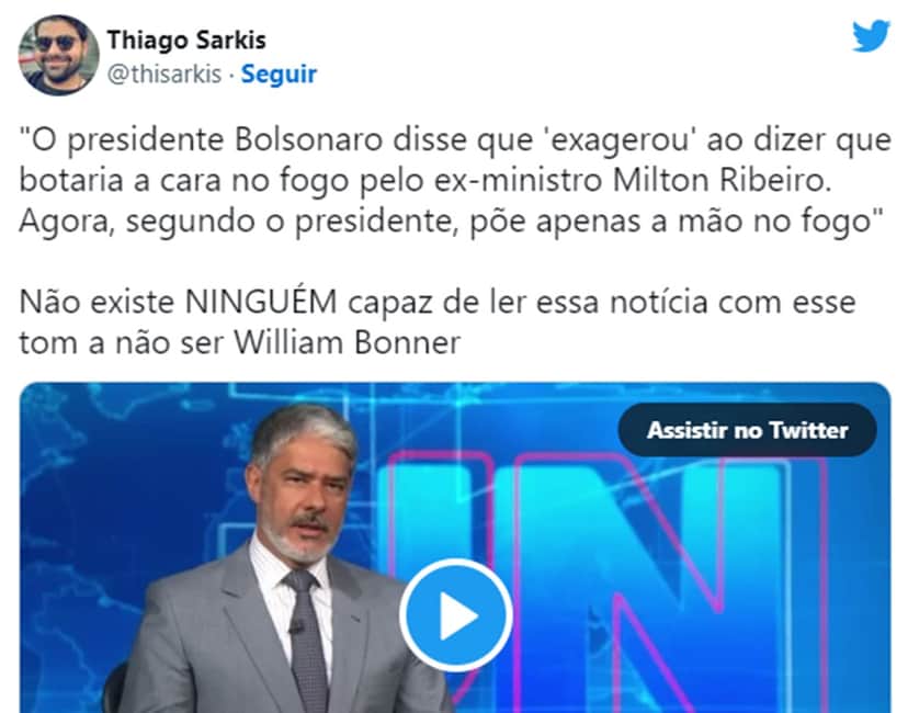 Os internautas circularam o vídeo de 15 segundos de Bonner nas redes sociais Os internautas circularam o vídeo de 15 segundos de Bonner nas redes sociais