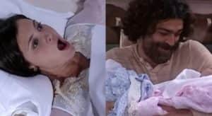 Catarina (Adriana Esteves) e Petruchio (Eduardo Moscovis) serão pais de gêmeos em O Cravo e a Rosa (Foto: Reprodução / Globo)