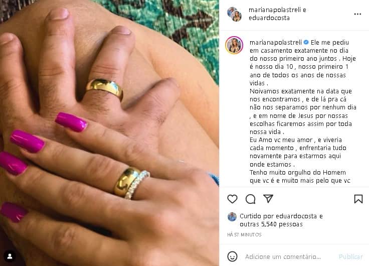 Eduardo Costa ganhou uma declaração da esposa, Mariana Polastreli (Foto: Reprodução/ Instagram) Eduardo Costa ganhou uma declaração da esposa, Mariana Polastreli (Foto: Reprodução/ Instagram)