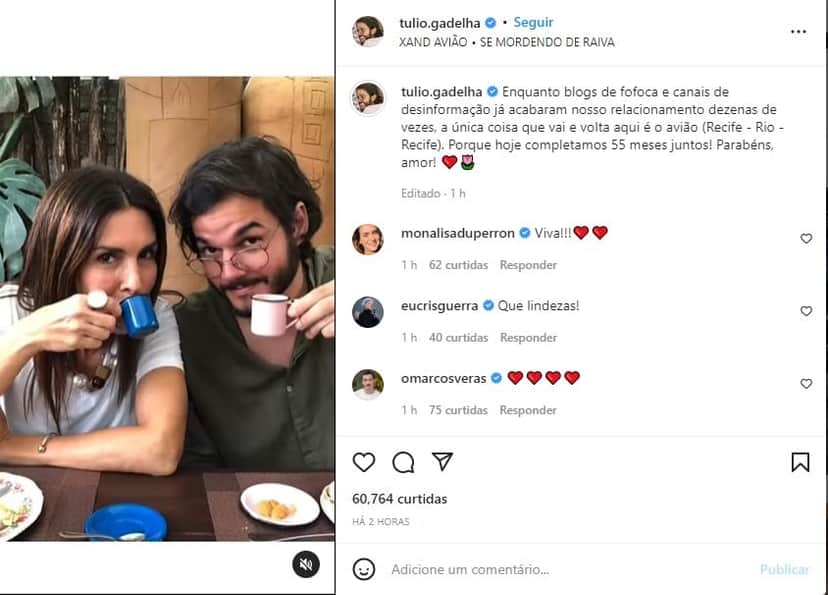 Túlio se declara a Fátima em textão - Foto: Reprodução Túlio se declara a Fátima em textão - Foto: Reprodução