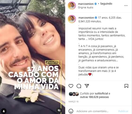 Marcos Mion celebra 17 anos de casado com Suzana Gullo (Foto: Reprodução/Instagram) Marcos Mion celebra 17 anos de casado com Suzana Gullo (Foto: Reprodução/Instagram)