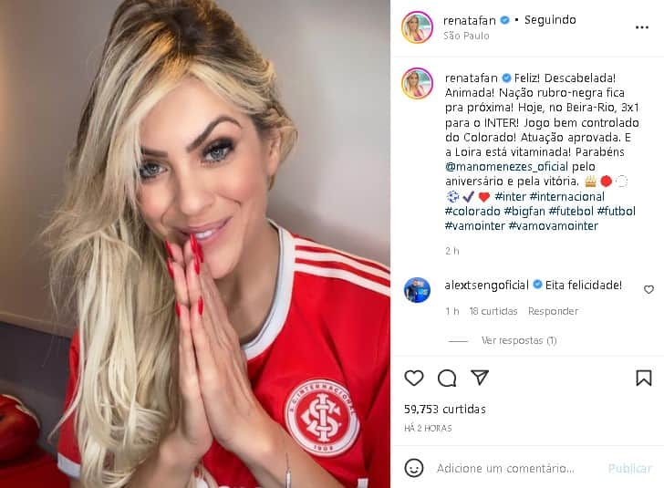 Renata Fan decidiu surgir feliz com resultado de seu time (Foto: Reprodução) Renata Fan decidiu surgir feliz com resultado de seu time (Foto: Reprodução)
