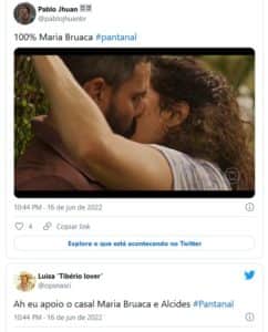 Internautas aprovaram Maria Bruaca (Isabel Teixeira) com Alcides (Juliano Cazarré) em Pantanal (Foto: Reprodução / Twitter) Internautas aprovaram Maria Bruaca (Isabel Teixeira) com Alcides (Juliano Cazarré) em Pantanal (Foto: Reprodução / Twitter)