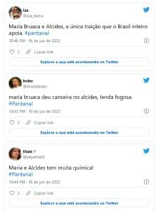 Público repercutiu cena de Maria Bruaca (Isabel Teixeira) com Alcides (Juliano Cazarré) em Pantanal (Foto: Reprodução / Twitter) Público repercutiu cena de Maria Bruaca (Isabel Teixeira) com Alcides (Juliano Cazarré) em Pantanal (Foto: Reprodução / Twitter)