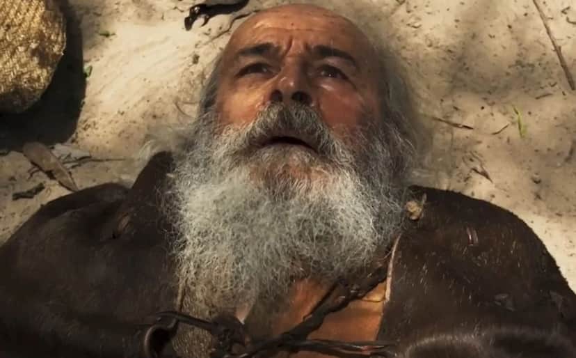 Velho do Rio (Osmar Prado) será vítima de queimada no Pantanal e agonizará como sucuri (Foto: Reprodução / Globo) Velho do Rio (Osmar Prado) será vítima de queimada no Pantanal e agonizará como sucuri (Foto: Reprodução / Globo)
