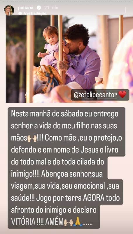 Poliana Rocha pediu proteção por Zé Felipe (Foto: Reprodução/ Instagram) Poliana Rocha pediu proteção por Zé Felipe (Foto: Reprodução/ Instagram)