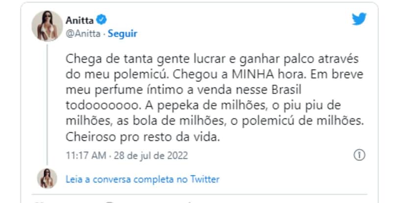 Anitta anuncia venda de perfume para área íntima, que promete ser nova sensação do momento Anitta anuncia venda de perfume para área íntima, que promete ser nova sensação do momento