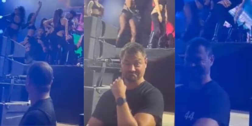 A cantora Anitta e os bailarinos estavam rebolando muito quando o segurança perdeu a concentração - Reprodução Twitter A cantora Anitta e os bailarinos estavam rebolando muito quando o segurança perdeu a concentração - Reprodução Twitter