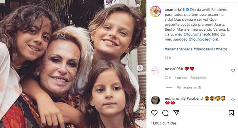 Ana Maria Braga publica foto com os netos no dia dos avós 