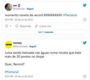 Padre (Cacá Amaral) conseguiu convencer Juma (Alanis Guillen) a se batizar em Pantanal e público se lembrou das novelas da Record TV (Foto: Reprodução / Twitter) Padre (Cacá Amaral) conseguiu convencer Juma (Alanis Guillen) a se batizar em Pantanal e público se lembrou das novelas da Record TV (Foto: Reprodução / Twitter)