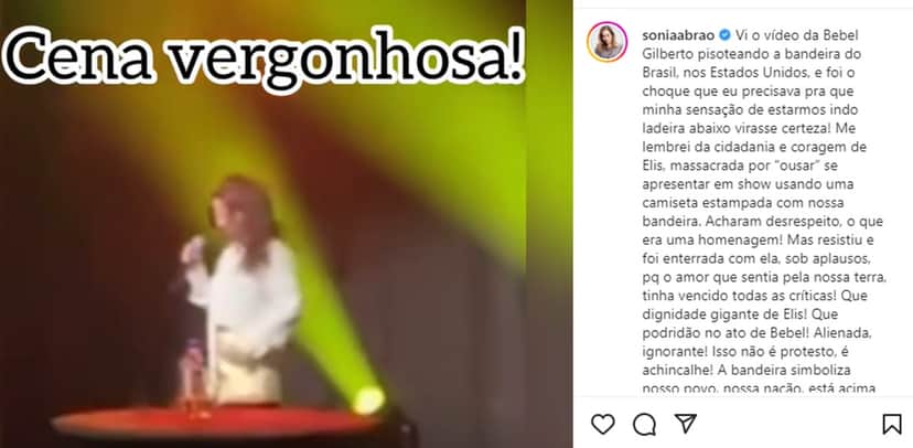 Sonia Abrão emite sua opinião sobre atitude desrespeitosa com a pátria de Bebel Gilberto Sonia Abrão emite sua opinião sobre atitude desrespeitosa com a pátria de Bebel Gilberto