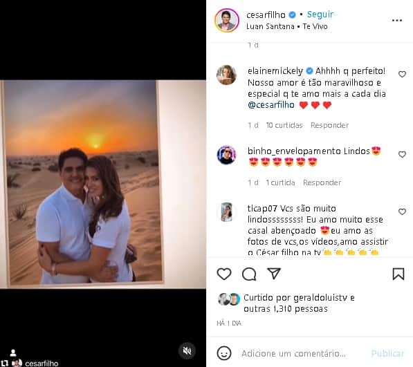 César Filho surgiu com a esposa e se derreteu pela mulher (Foto: Reprodução/ Instagram) César Filho surgiu com a esposa e se derreteu pela mulher (Foto: Reprodução/ Instagram)