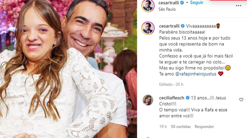 César Tralli faz declaração afetuosa para sua amada enteada, Rafaella Justos César Tralli faz declaração afetuosa para sua amada enteada, Rafaella Justos