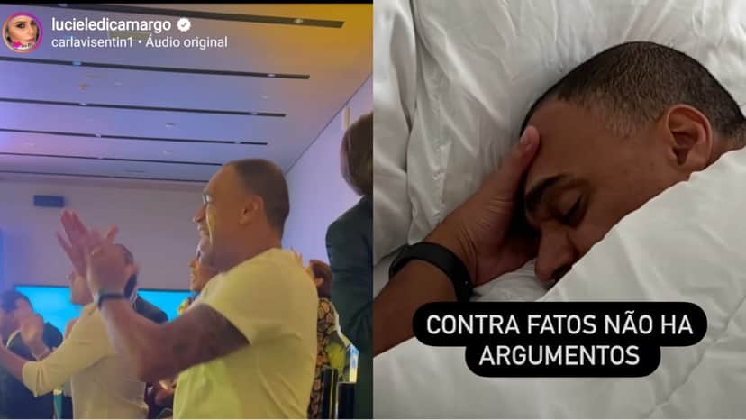 Luciele Di Camargo expõe Denílson dançando e ao lado dela, dormindo Luciele Di Camargo expõe Denílson dançando e ao lado dela, dormindo