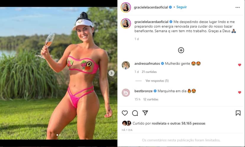 Graciele Lacerda exibe corpão nas redes sociais - Foto: Reprodução Graciele Lacerda exibe corpão nas redes sociais - Foto: Reprodução