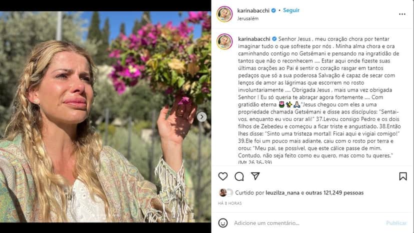 Karina Bacchi surge aos prantos nas redes sociais - Foto: Reprodução Karina Bacchi surge aos prantos nas redes sociais - Foto: Reprodução