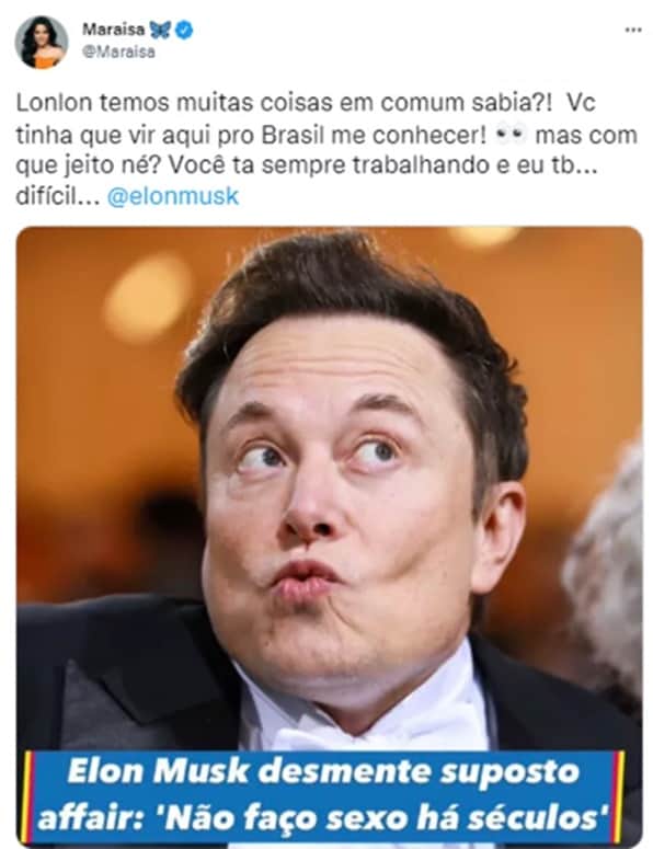 Maraisa dá cantada no bilionário Elon Musk Maraisa dá cantada no bilionário Elon Musk