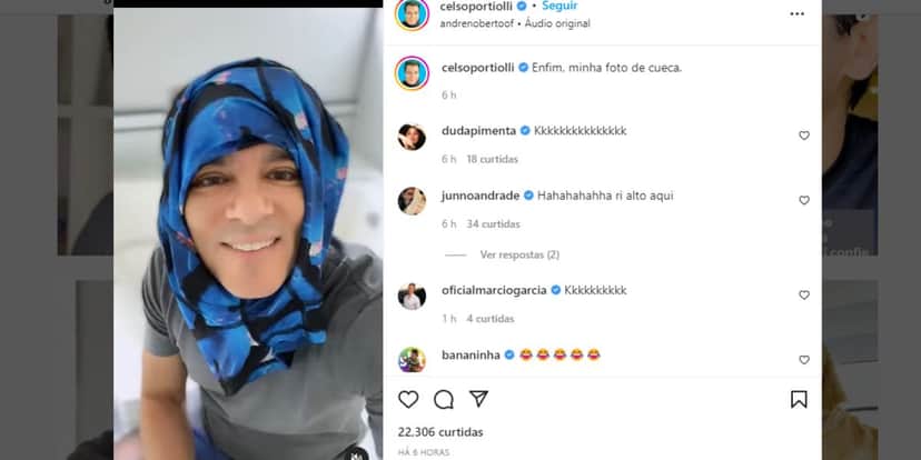 Celso Portiolli escandaliza com pedido de foto sem roupa e surge de cueca: "Só com a cabecinha pra fora" Celso Portiolli escandaliza com pedido de foto sem roupa e surge de cueca: "Só com a cabecinha pra fora"